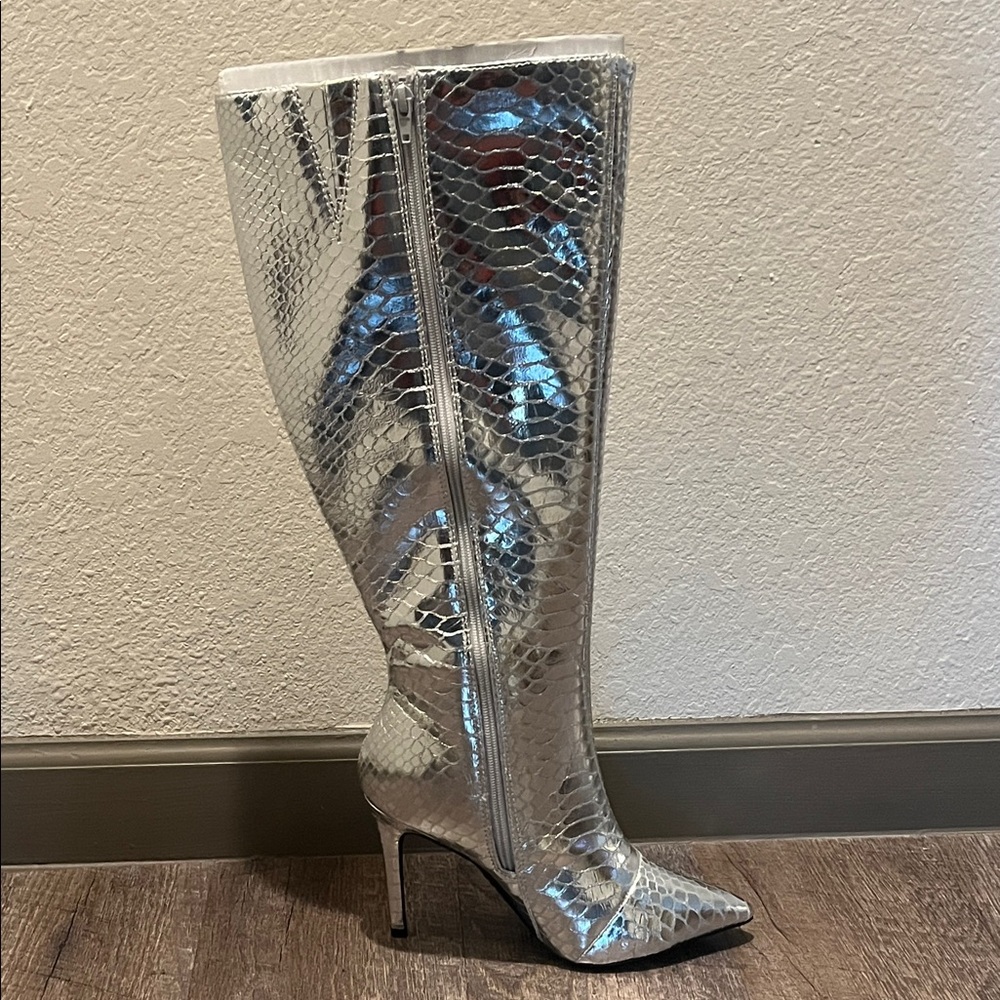 INC International Concepts Metallic Snakeskin Heeled Boots - Picture 2 of 15